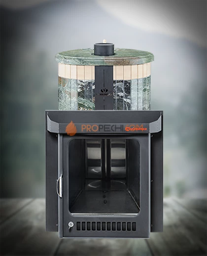 Банная печь Ферингер ПФ Оптима Жадеит перенесенный рисунок + Окаменевшее дерево