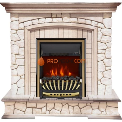 Каминокомплект Royal Flame Preston - Белый/Слоновая кость с патиной с очагом Aspen Gold