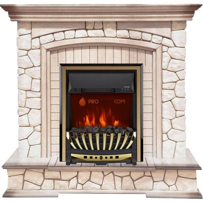 Каминокомплект Royal Flame Preston - Белый/Слоновая кость с патиной с очагом Aspen Gold