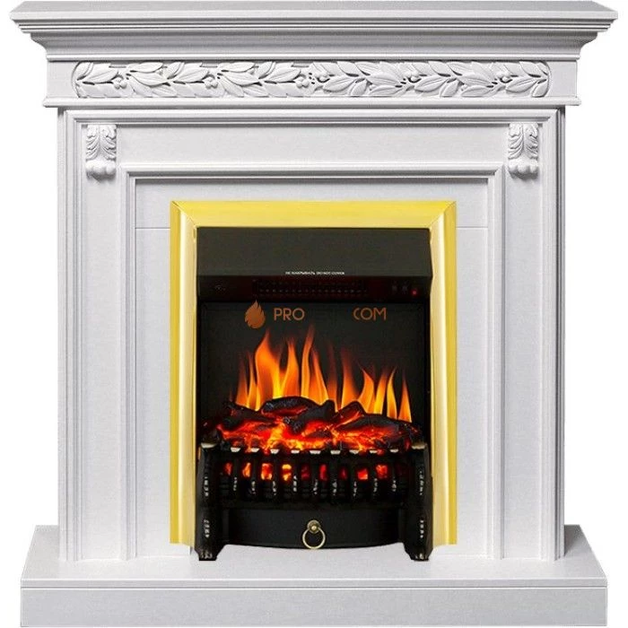 Каминокомплект Royal Flame Valletta - Белый (Ширина 1040 мм) с очагом Fobos FX Brass
