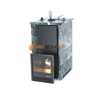 Дровяная печь для бани ИзиСтим Геленджик в трехстороннем кожухе из змеевика