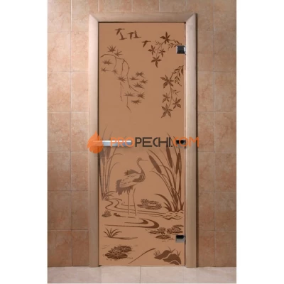 Дверь для бани DoorWood с рисунком Камышовый рай Бронза матовая, 1900x800 мм
