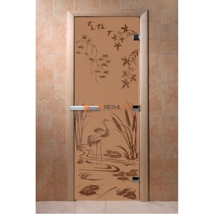 Дверь для бани DoorWood с рисунком Камышовый рай Бронза матовая, 1900x800 мм