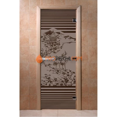 Дверь для бани DoorWood с рисунком Япония Черный жемчуг матовая, 1900x700 мм