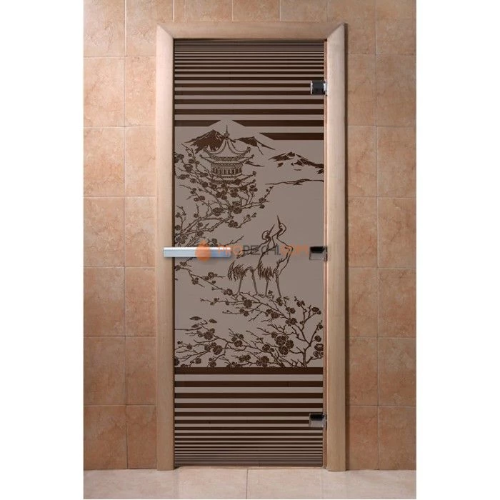 Дверь для бани DoorWood с рисунком Япония Черный жемчуг матовая, 1900x700 мм