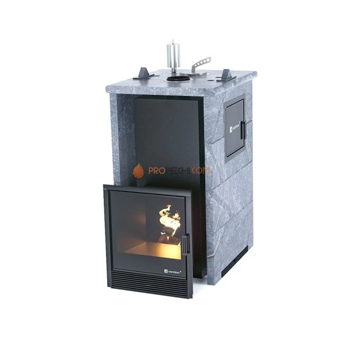 Дровяная печь для бани ИзиСтим Сочи М2 в трехстороннем кожухе из талькохлорита
