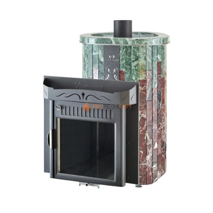 Дровяная печь для сауны Ферингер Макси До 30 м³ - Змеевик + Россо Леванте - обрамление Камень