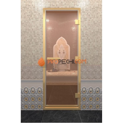 Дверь для хамама DoorWood Золотой профиль Бронза, 2000х600 мм