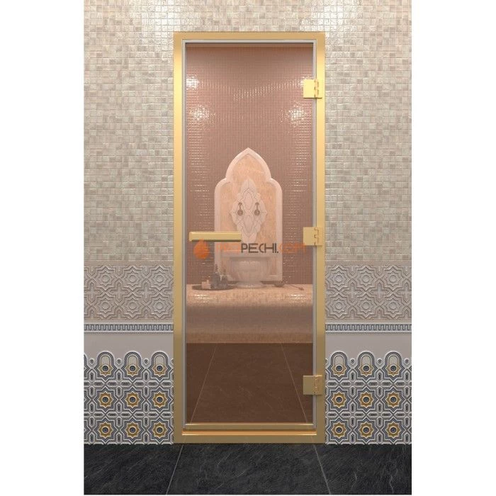 Дверь для хамама DoorWood Золотой профиль Бронза, 2000х600 мм