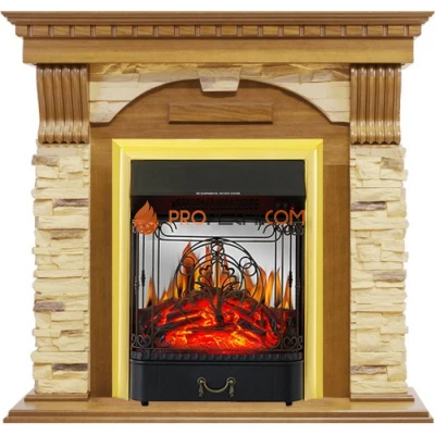 Каминокомплект Royal Flame Dublin - Дуб / Сланец с очагом Majestic FX M Brass