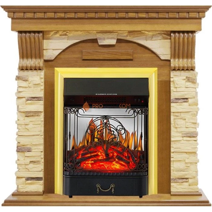 Каминокомплект Royal Flame Dublin - Дуб / Сланец с очагом Majestic FX M Brass