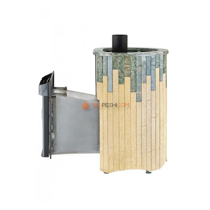Дровяная печь для сауны Ферингер Мини До 16 м³ - Жадеит + Сильвия Оро - обрамление Камень