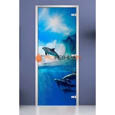 Стеклянная межкомнатная дверь DoorWood с фотопечатью Underwater World-09, 2000х700 мм