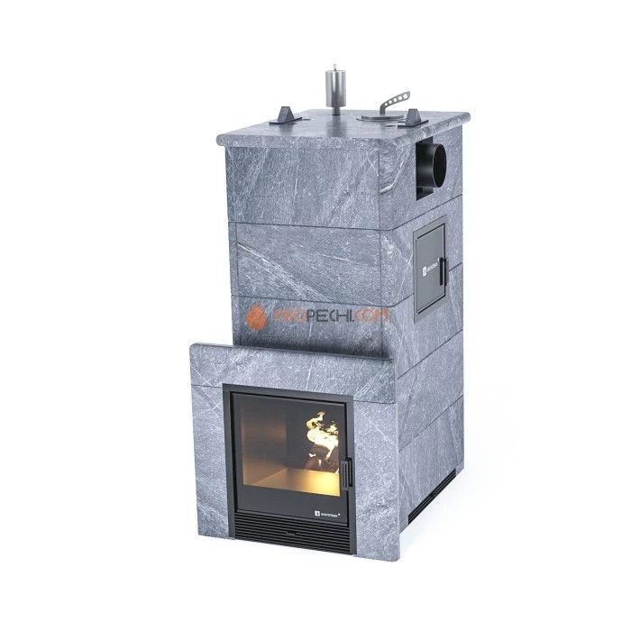 Дровяная печь для бани ИзиСтим Геленджик М2 в полноценном кожухе с боковым подключением из талькохлорита