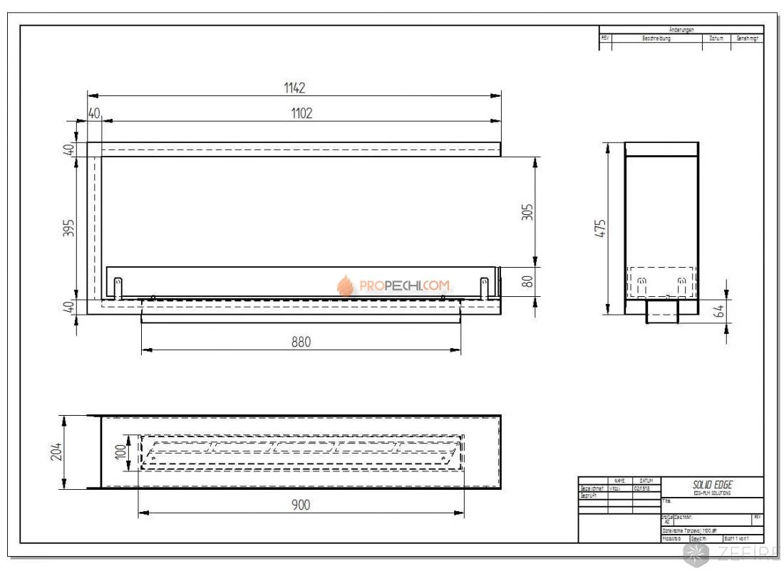 Биокамин торцевой сквозной Zefire Standart 1100