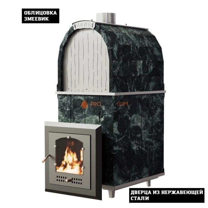 Чугунная печь для бани Инжкомцентр ВВД Калита Арочная PRO (змеевик) c дверцей из нержавеющей стали