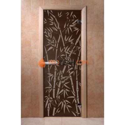 Дверь для бани DoorWood с рисунком Бамбук и бабочки Черный жемчуг, 2000x800 мм