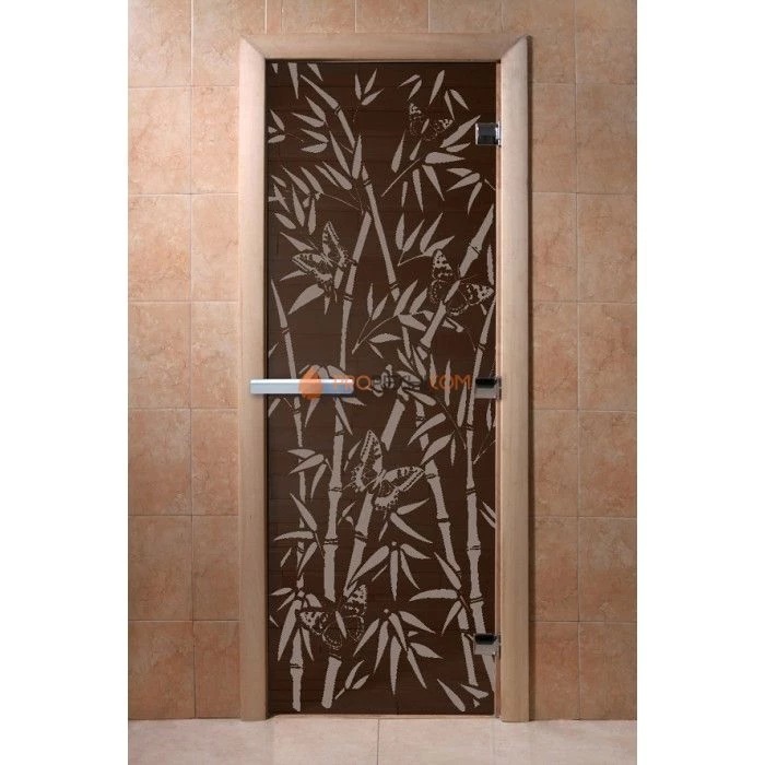 Дверь для бани DoorWood с рисунком Бамбук и бабочки Черный жемчуг, 1900x700 мм