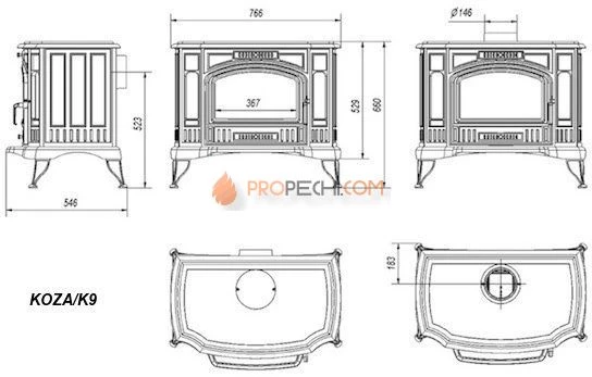 Чугунная печь-камин Kratki KOZA K9
