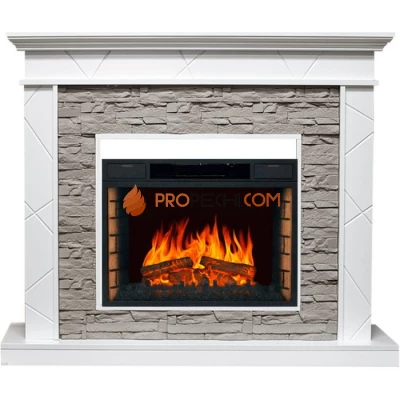 Каминокомплект Royal Flame Basel - Белый / Сланец серый с Электрическим очагом Royal Flame Vision 26 LED FX