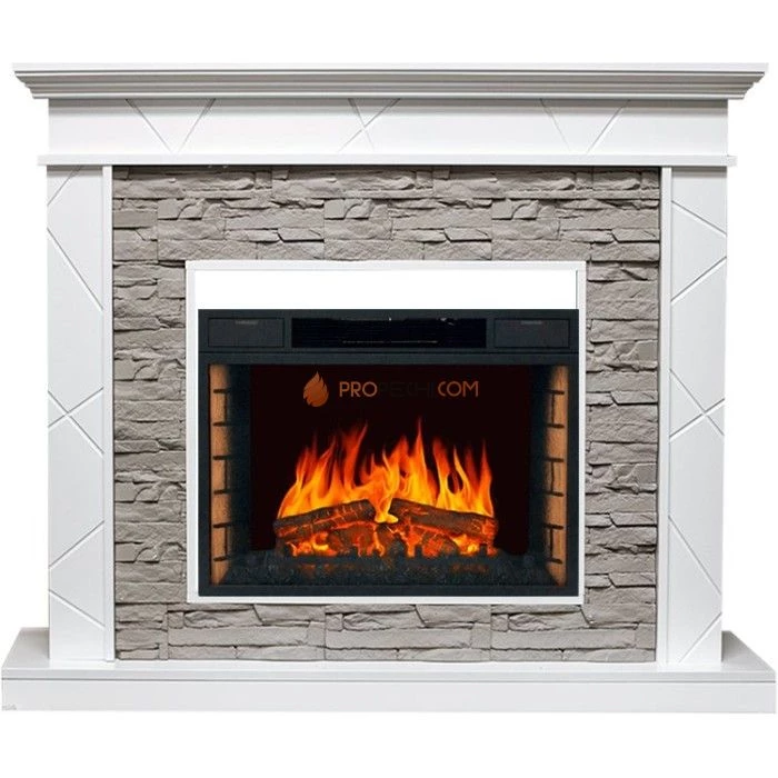 Каминокомплект Royal Flame Basel - Белый / Сланец серый с Электрическим очагом Royal Flame Vision 26 LED FX