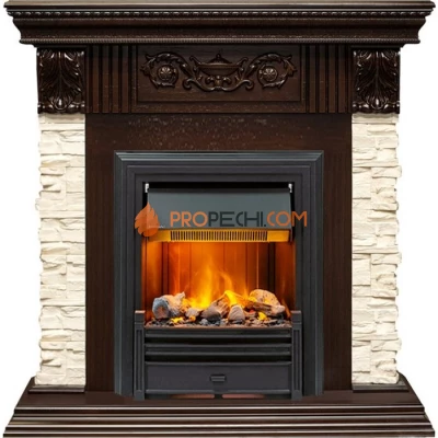 Каминокомплект Dimplex Luxemburg (каменный) - Сланец/Темный дуб с очагом Brookline Black