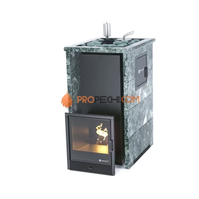 Дровяная печь для бани ИзиСтим Геленджик М2 в трехстороннем кожухе с открытым верхом из змеевика