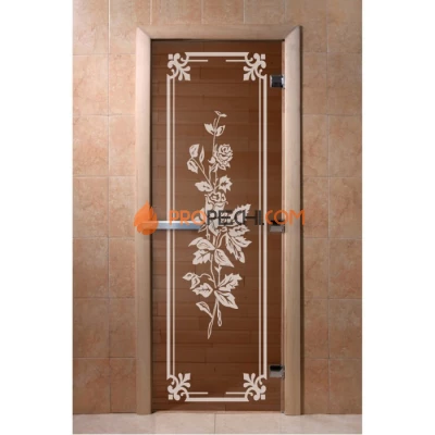 Дверь для бани DoorWood с рисунком Розы Бронза, 1900x800 мм