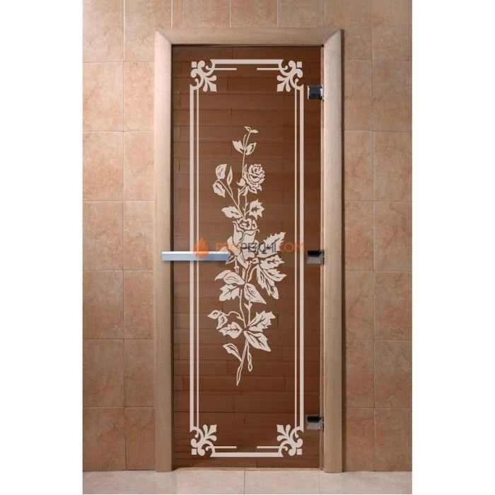 Дверь для бани DoorWood с рисунком Розы Бронза, 2000x700 мм