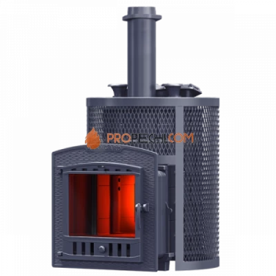 Чугунная печь для бани Гефест Авангард ЗК 35П2 Ураган в круглой сетке