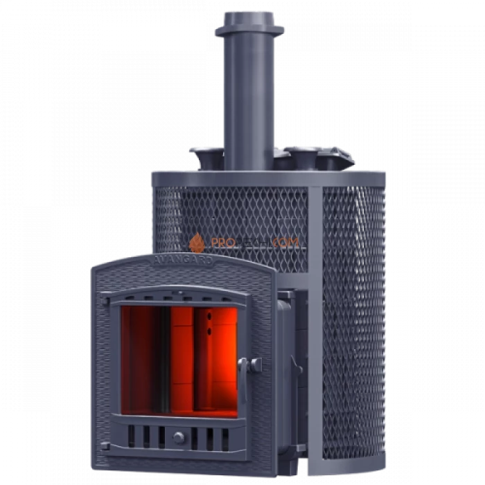 Чугунная печь для бани Гефест Авангард ЗК 35П2 Ураган в круглой сетке