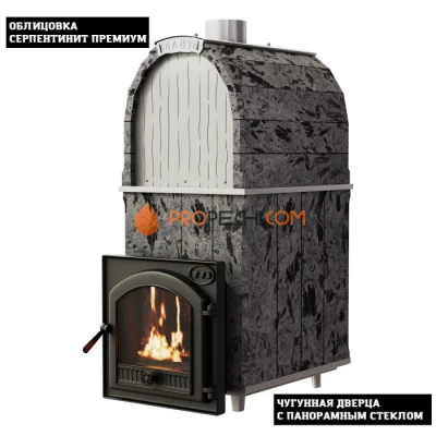 Чугунная печь для бани Инжкомцентр ВВД Калита Арочная PRO (серпентинит Премиум) с чугунной дверцей