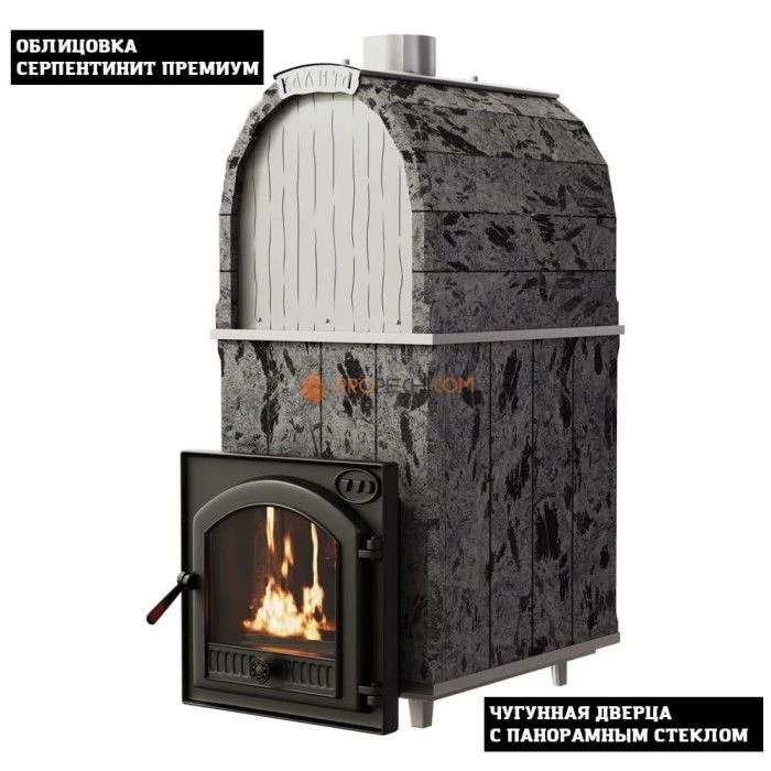 Чугунная печь для бани Инжкомцентр ВВД Калита Арочная PRO (серпентинит Премиум) с чугунной дверцей
