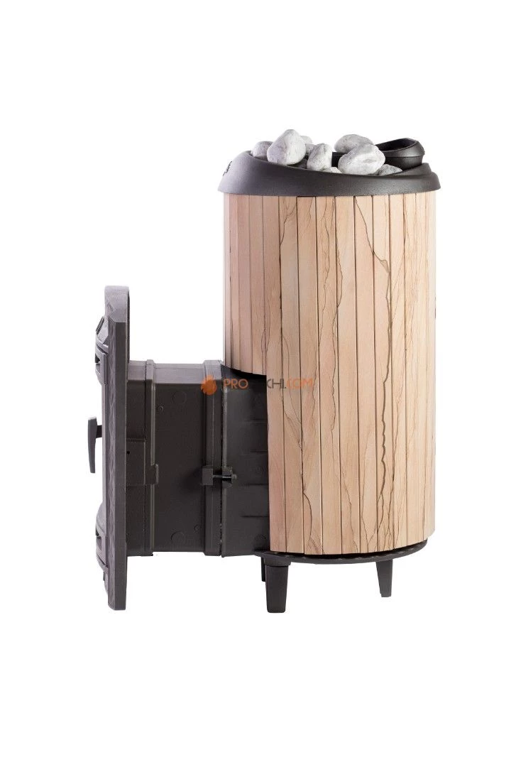 Банная печь Атмосфера-XL в ламелях "Окаменевшее дерево" перенесённый рисунок