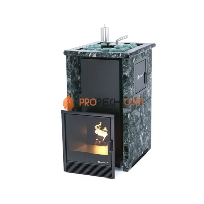 Дровяная печь для бани ИзиСтим Сочи М2 в трехстороннем кожухе с открытым верхом из пироксенита