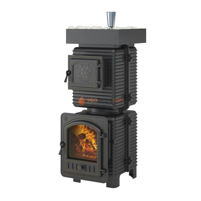 Чугунная печь для бани Эверест Легкий пар Профи под обкладку Б/В (по серому)