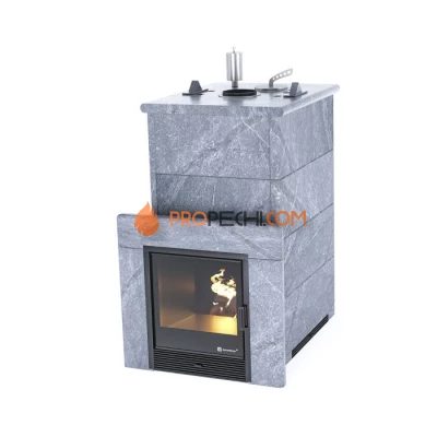 Дровяная печь для бани ИзиСтим Геленджик в полноценном кожухе из талькохлорита