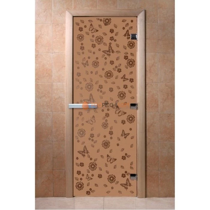 Дверь для бани DoorWood с рисунком Цветы и бабочки Бронза матовая, 2000x700 мм