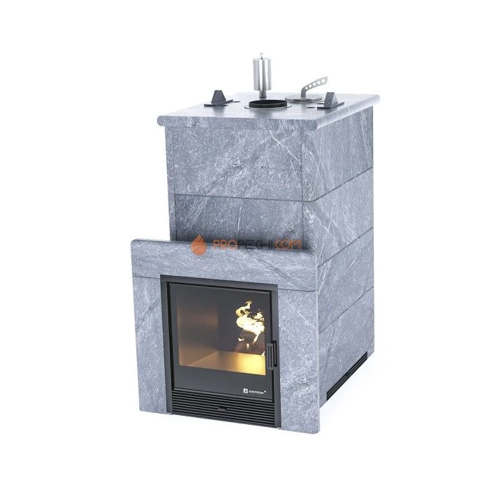 Дровяная печь для бани ИзиСтим Геленджик в полноценном кожухе из талькохлорита