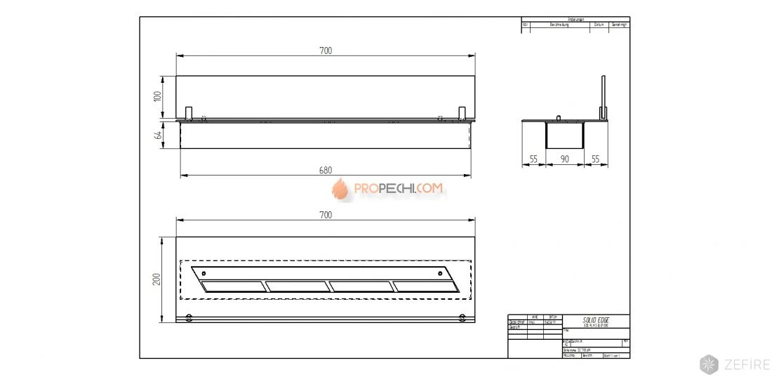 Прямоугольный контейнер Zefire 700 со стеклом