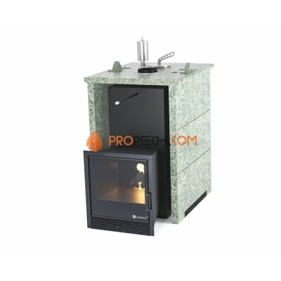 Дровяная печь для бани ИзиСтим Анапа в трехстороннем кожухе из жадеита