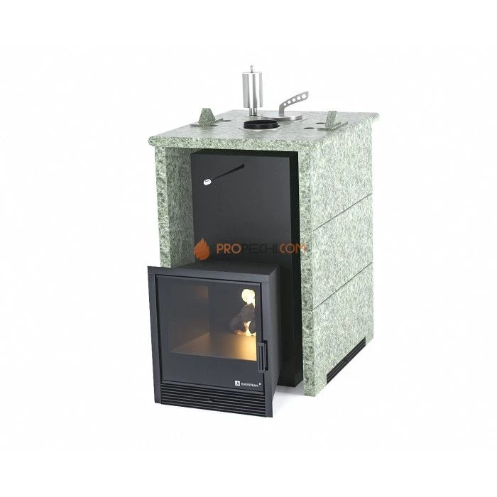 Дровяная печь для бани ИзиСтим Анапа в трехстороннем кожухе из жадеита