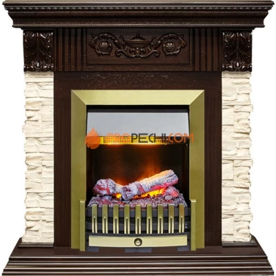 Каминокомплект Dimplex Luxemburg (каменный) - Сланец/Темный дуб с очагом Danville Antique Brass FB2