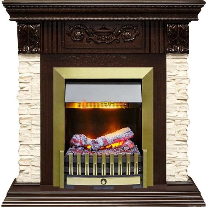 Каминокомплект Dimplex Luxemburg (каменный) - Сланец/Темный дуб с очагом Danville Antique Brass FB2