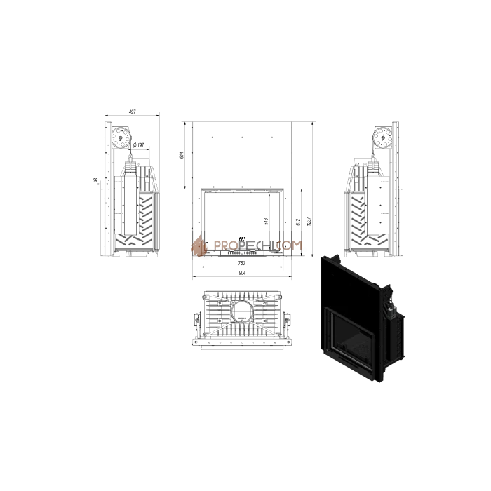 Каминная топка Kratki Amelia/G (гильотина)
