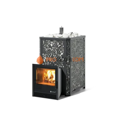 Дровяная печь для бани ИзиСтим Ялта 35/2024 в кожухе Хохлома черный