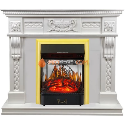 Каминокомплект Royal Flame Corsica - Матовый белый (Ширина 1100) с Электрическим очагом Royal Flame Majestic FX M Brass