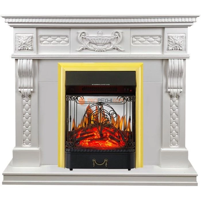 Каминокомплект Royal Flame Corsica - Матовый белый (Ширина 1100) с Электрическим очагом Royal Flame Majestic FX M Brass