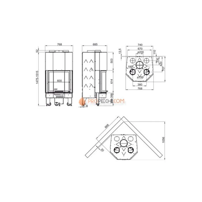 Каминная топка La Nordica Monoblocco 600 Prismatico