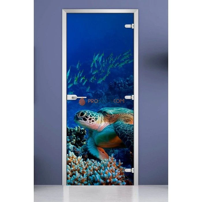 Стеклянная межкомнатная дверь DoorWood с фотопечатью Underwater World-03, 2000х700 мм
